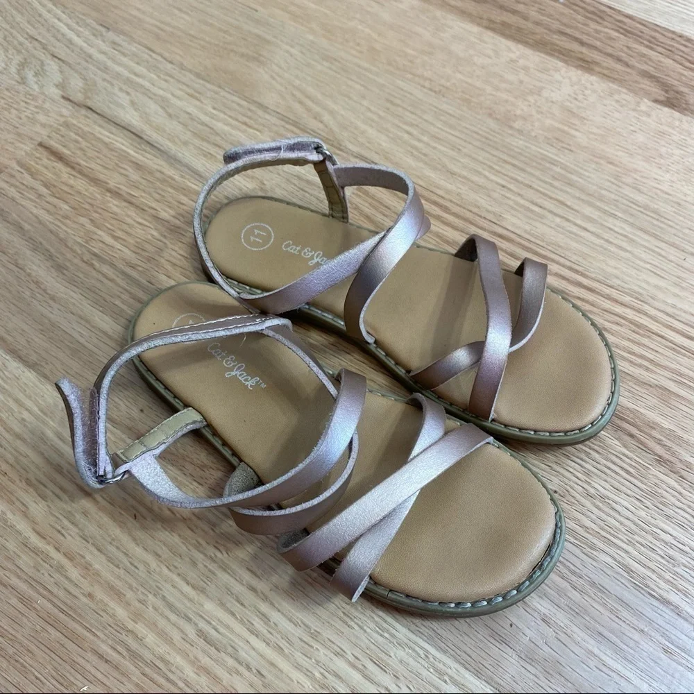 Cat & Jack Rose Gold Sandals Toddler 11 Girls Open Toe Pink